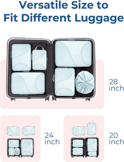 Compression Packing Cubes, Travel Bag Cruise Ship Essentials | Lightweight, Compressible Suitcase Organizer Set fit Standard Carry-On & Checked Luggage, 6 Set, 14 Set Washable Packing Bags