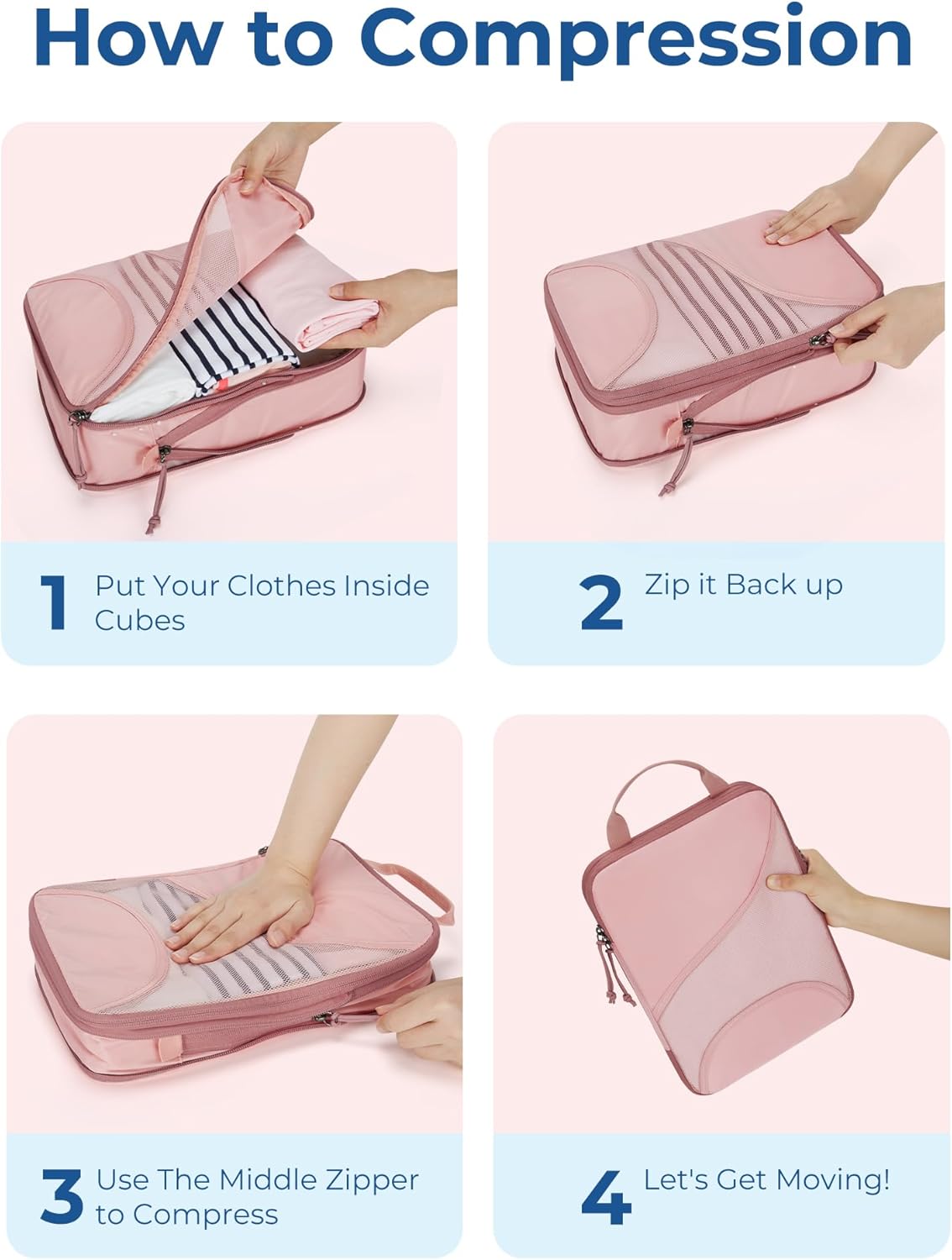 Compression Packing Cubes, Travel Bag Cruise Ship Essentials | Lightweight, Compressible Suitcase Organizer Set fit Standard Carry-On & Checked Luggage, 6 Set, 14 Set Washable Packing Bags