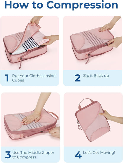 Compression Packing Cubes, Travel Bag Cruise Ship Essentials | Lightweight, Compressible Suitcase Organizer Set fit Standard Carry-On & Checked Luggage, 6 Set, 14 Set Washable Packing Bags