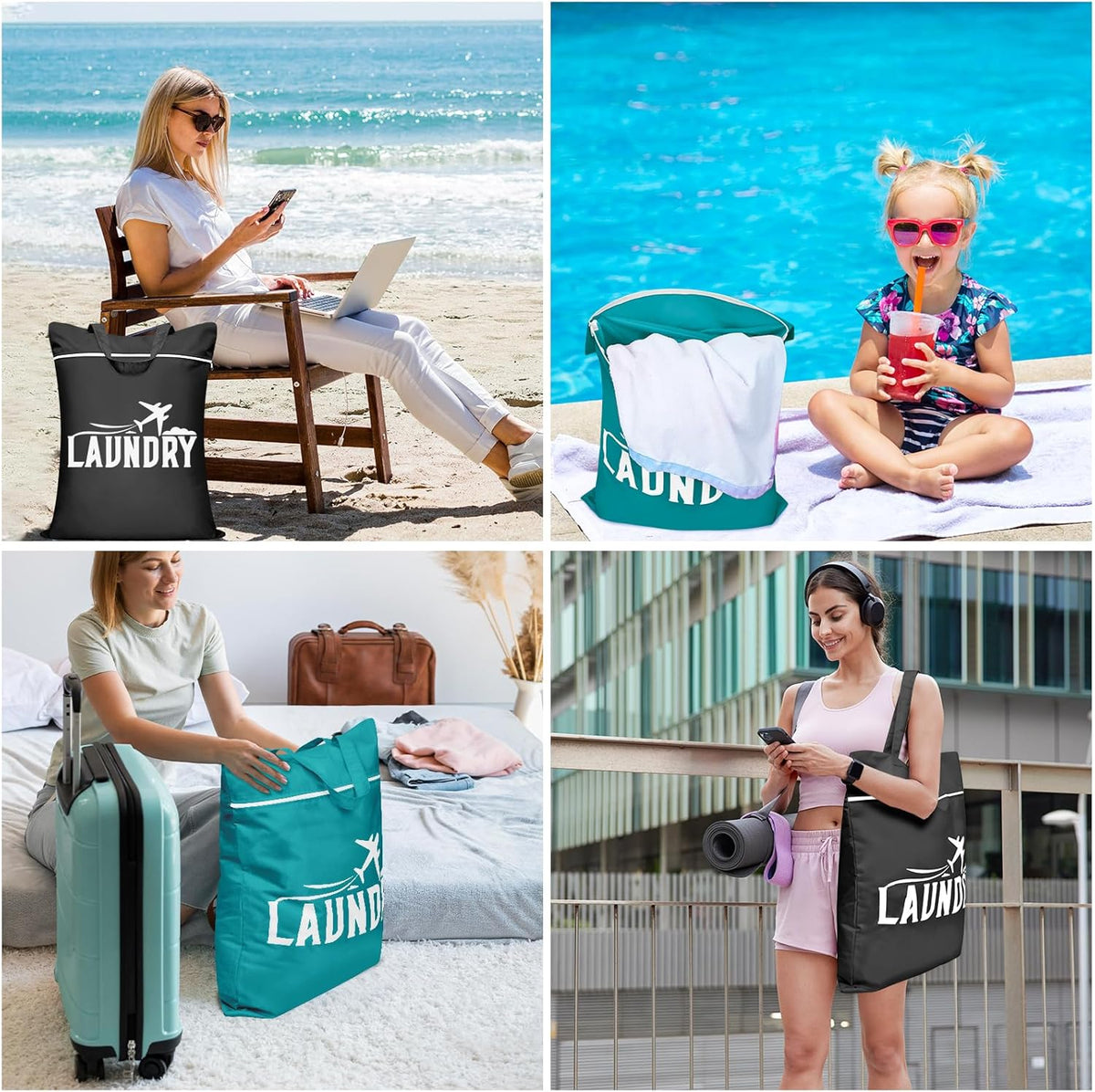 2 Pcs Large Travel Laundry Bag Washable Waterproof Wet Bag Dirty Clothes Bag Swimsuit Workout Bag for Gym Clothes Laundry Wet Clothes Swimming Pool Yoga College Dorm (Blue+Grey)