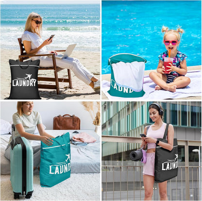 2 Pcs Large Travel Laundry Bag Washable Waterproof Wet Bag Dirty Clothes Bag Swimsuit Workout Bag for Gym Clothes Laundry Wet Clothes Swimming Pool Yoga College Dorm (Blue+Grey)