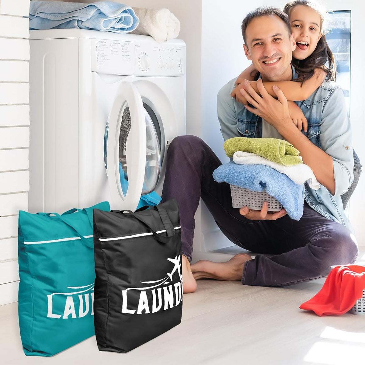 2 Pcs Large Travel Laundry Bag Washable Waterproof Wet Bag Dirty Clothes Bag Swimsuit Workout Bag for Gym Clothes Laundry Wet Clothes Swimming Pool Yoga College Dorm (Blue+Grey)