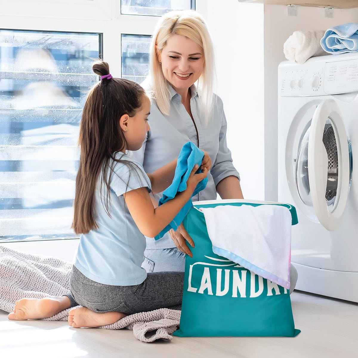 2 Pcs Large Travel Laundry Bag Washable Waterproof Wet Bag Dirty Clothes Bag Swimsuit Workout Bag for Gym Clothes Laundry Wet Clothes Swimming Pool Yoga College Dorm (Blue+Grey)