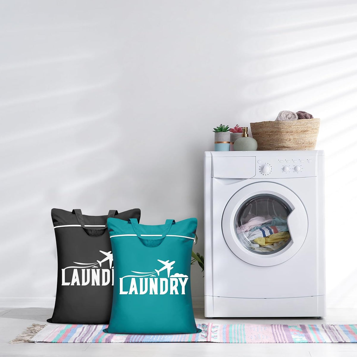 2 Pcs Large Travel Laundry Bag Washable Waterproof Wet Bag Dirty Clothes Bag Swimsuit Workout Bag for Gym Clothes Laundry Wet Clothes Swimming Pool Yoga College Dorm (Blue+Grey)