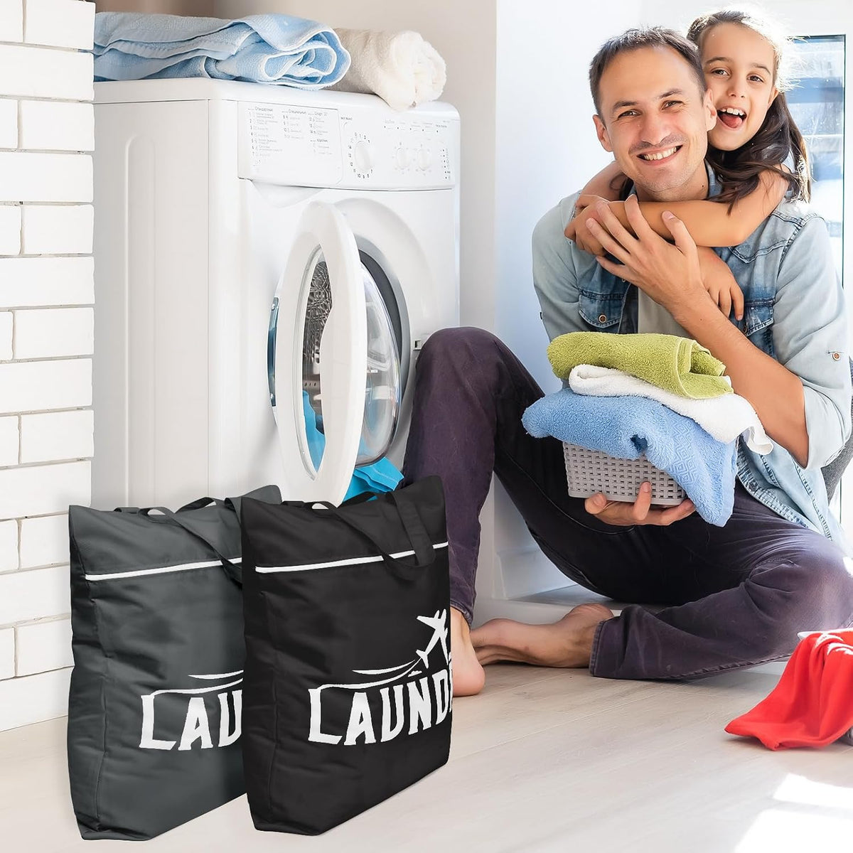 2 Pcs Large Travel Laundry Bag Washable Waterproof Wet Bag Dirty Clothes Bag Swimsuit Workout Bag for Gym Clothes Laundry Wet Clothes Swimming Pool Yoga College Dorm (Blue+Grey)
