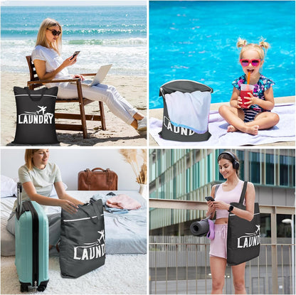 2 Pcs Large Travel Laundry Bag Washable Waterproof Wet Bag Dirty Clothes Bag Swimsuit Workout Bag for Gym Clothes Laundry Wet Clothes Swimming Pool Yoga College Dorm (Blue+Grey)