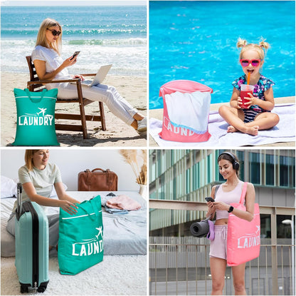 2 Pcs Large Travel Laundry Bag Washable Waterproof Wet Bag Dirty Clothes Bag Swimsuit Workout Bag for Gym Clothes Laundry Wet Clothes Swimming Pool Yoga College Dorm (Blue+Grey)