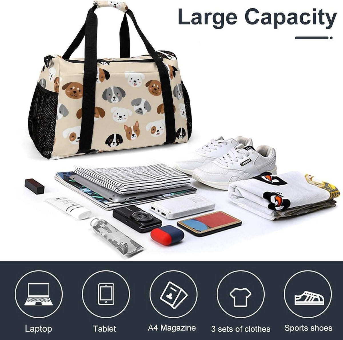Large Capacity Duffel Bag for Gym Sports Travel Simple Organization Weekender Overnight