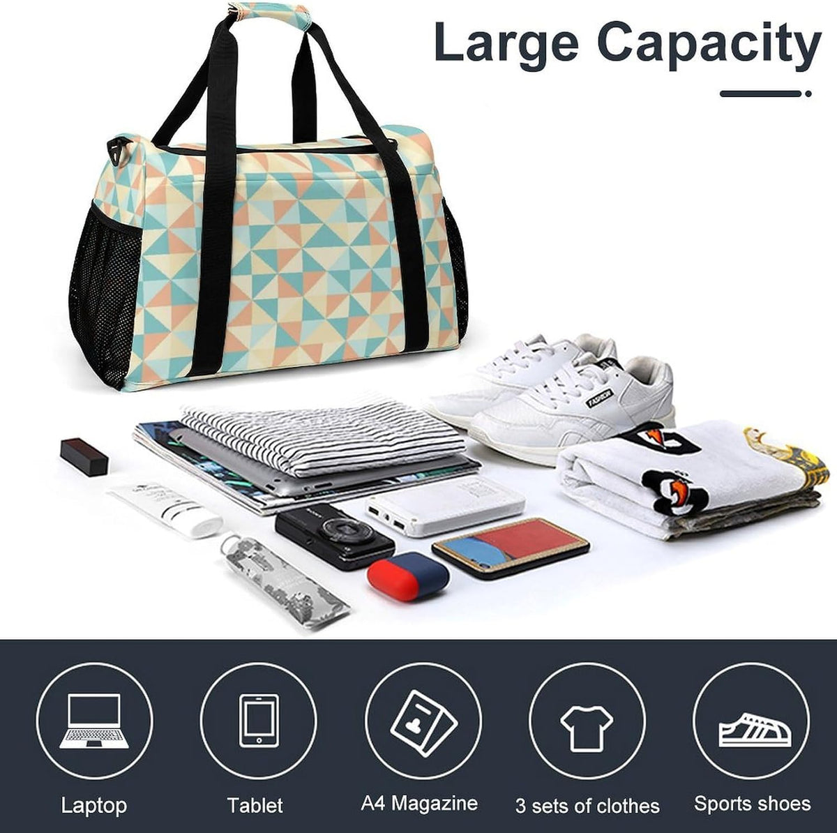 Large Capacity Duffel Bag for Gym Sports Travel Simple Organization Weekender Overnight