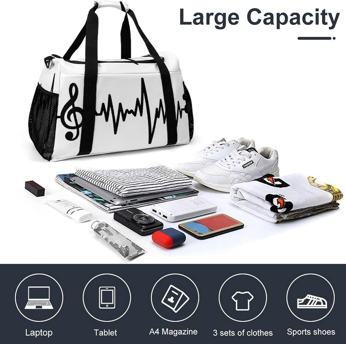 Large Capacity Duffel Bag for Gym Sports Travel Simple Organization Weekender Overnight