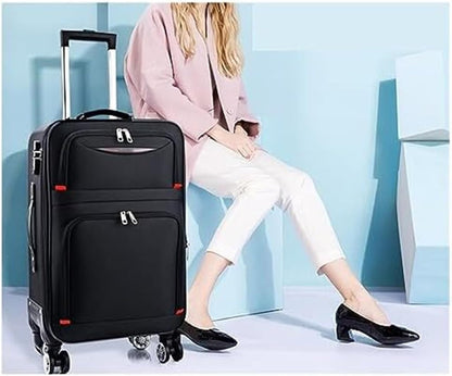 Lightweight Suitcase Softside Luggage with Spinner Wheels,Expandable Softside Carry-On Suitcase Checked Luggage Carry on Luggage (Color : Black, Size : 20in)