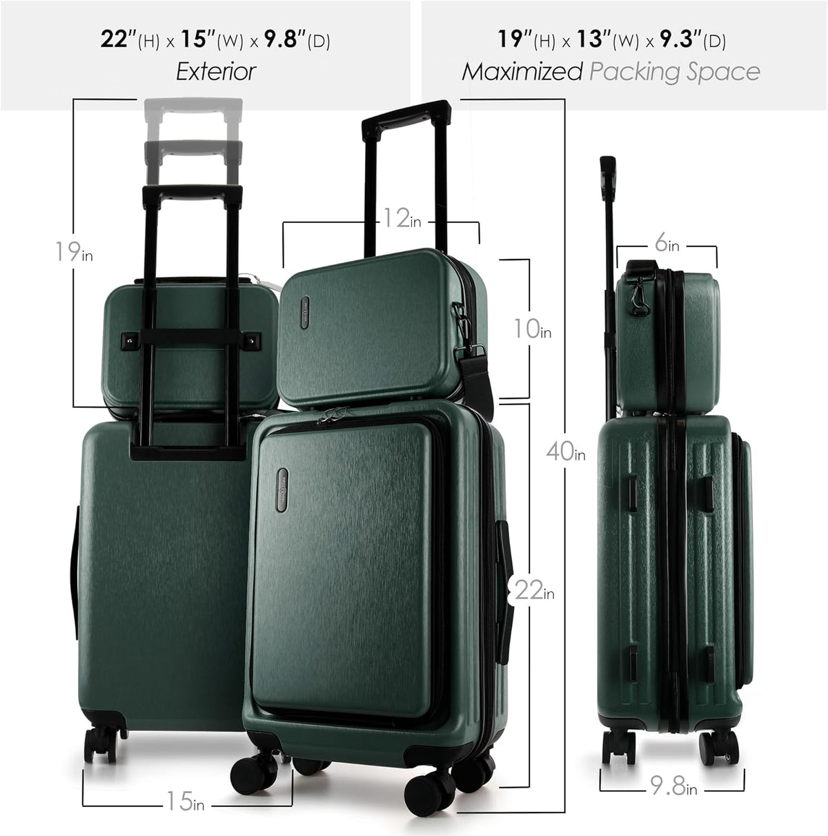 22 Inch Carry On Luggage, Carry On Suitcase with Wheels, Hardside Luggage Carry-On, Expandable Grey Small Suitcase, Hard Shell Carry-on Luggage, Spinner Luggage with Cosmetic Bag
