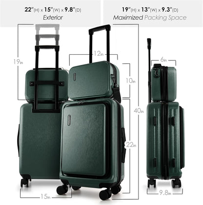 22 Inch Carry On Luggage, Carry On Suitcase with Wheels, Hardside Luggage Carry-On, Expandable Grey Small Suitcase, Hard Shell Carry-on Luggage, Spinner Luggage with Cosmetic Bag