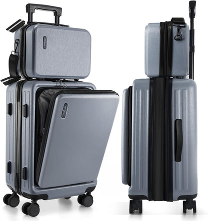 22 Inch Carry On Luggage, Carry On Suitcase with Wheels, Hardside Luggage Carry-On, Expandable Grey Small Suitcase, Hard Shell Carry-on Luggage, Spinner Luggage with Cosmetic Bag