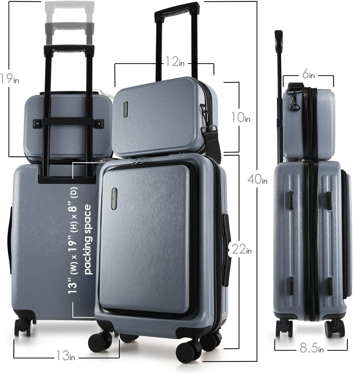 22 Inch Carry On Luggage, Carry On Suitcase with Wheels, Hardside Luggage Carry-On, Expandable Grey Small Suitcase, Hard Shell Carry-on Luggage, Spinner Luggage with Cosmetic Bag