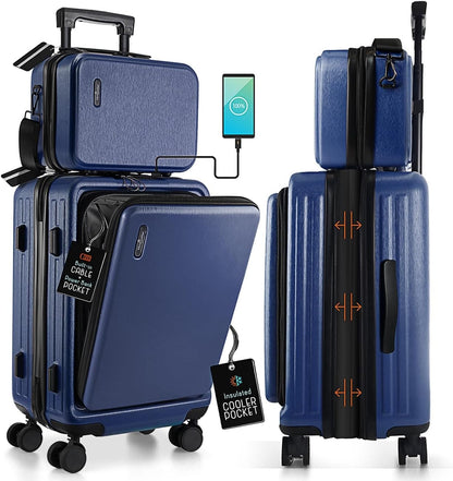 22 Inch Carry On Luggage, Carry On Suitcase with Wheels, Hardside Luggage Carry-On, Expandable Grey Small Suitcase, Hard Shell Carry-on Luggage, Spinner Luggage with Cosmetic Bag