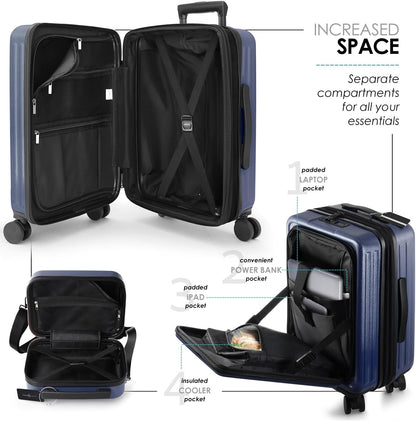 22 Inch Carry On Luggage, Carry On Suitcase with Wheels, Hardside Luggage Carry-On, Expandable Grey Small Suitcase, Hard Shell Carry-on Luggage, Spinner Luggage with Cosmetic Bag