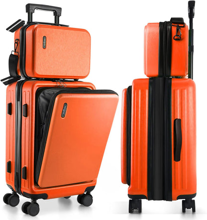 22 Inch Carry On Luggage, Carry On Suitcase with Wheels, Hardside Luggage Carry-On, Expandable Grey Small Suitcase, Hard Shell Carry-on Luggage, Spinner Luggage with Cosmetic Bag