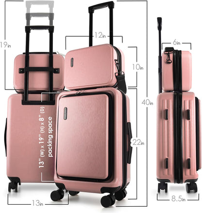 22 Inch Carry On Luggage, Carry On Suitcase with Wheels, Hardside Luggage Carry-On, Expandable Grey Small Suitcase, Hard Shell Carry-on Luggage, Spinner Luggage with Cosmetic Bag