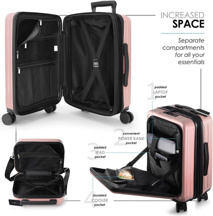 22 Inch Carry On Luggage, Carry On Suitcase with Wheels, Hardside Luggage Carry-On, Expandable Grey Small Suitcase, Hard Shell Carry-on Luggage, Spinner Luggage with Cosmetic Bag