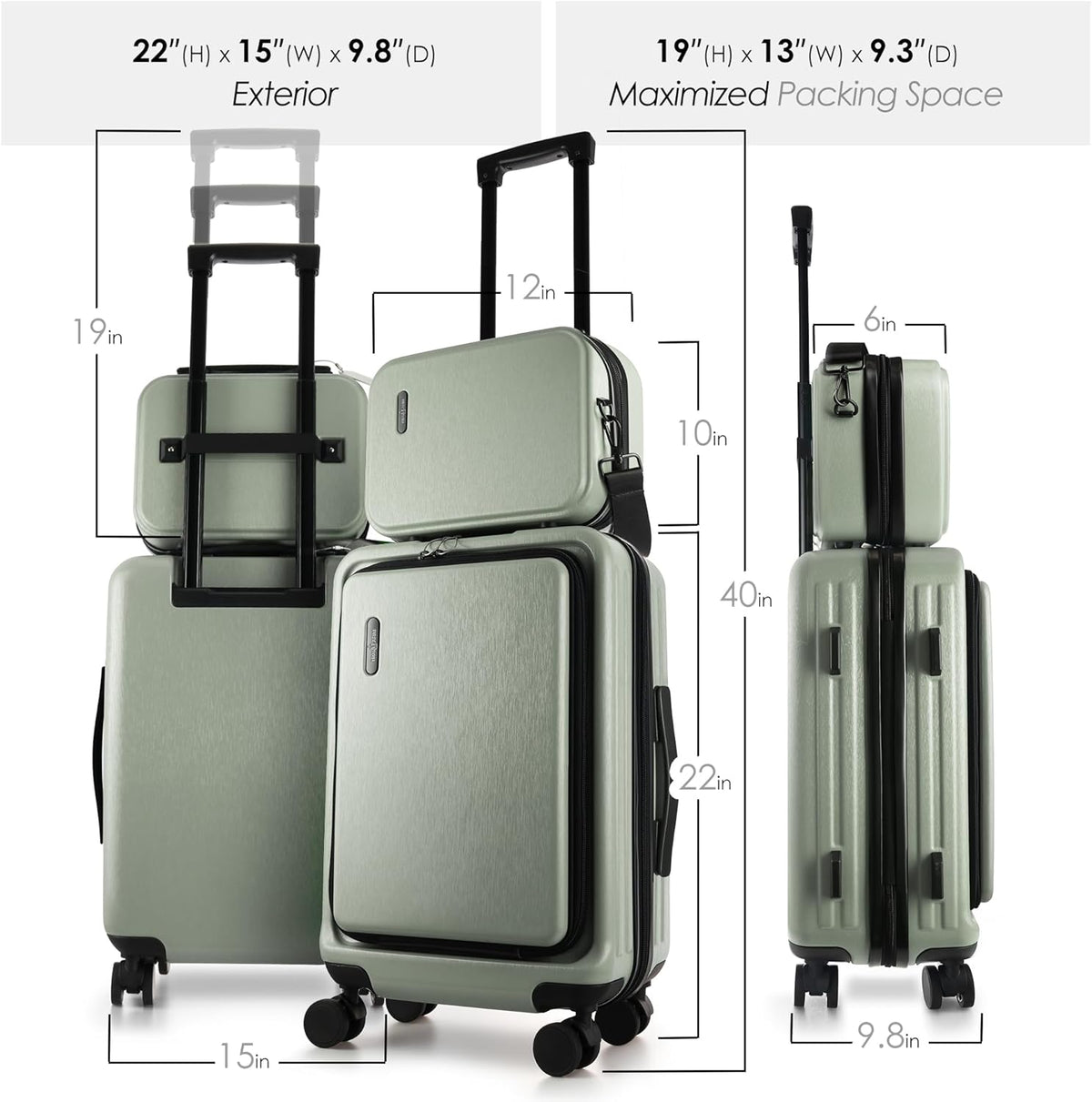 22 Inch Carry On Luggage, Carry On Suitcase with Wheels, Hardside Luggage Carry-On, Expandable Grey Small Suitcase, Hard Shell Carry-on Luggage, Spinner Luggage with Cosmetic Bag