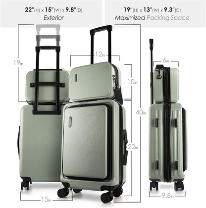 22 Inch Carry On Luggage, Carry On Suitcase with Wheels, Hardside Luggage Carry-On, Expandable Grey Small Suitcase, Hard Shell Carry-on Luggage, Spinner Luggage with Cosmetic Bag