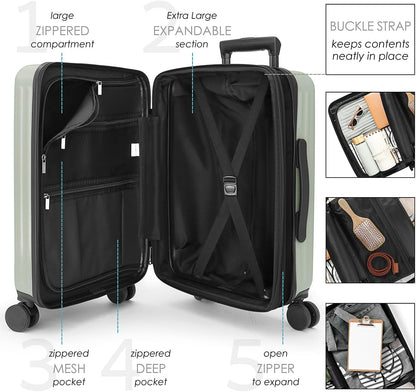 22 Inch Carry On Luggage, Carry On Suitcase with Wheels, Hardside Luggage Carry-On, Expandable Grey Small Suitcase, Hard Shell Carry-on Luggage, Spinner Luggage with Cosmetic Bag