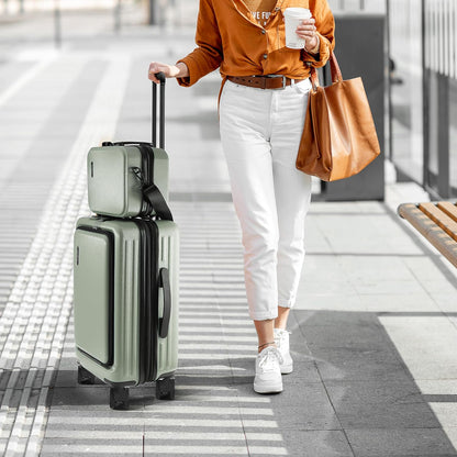 22 Inch Carry On Luggage, Carry On Suitcase with Wheels, Hardside Luggage Carry-On, Expandable Grey Small Suitcase, Hard Shell Carry-on Luggage, Spinner Luggage with Cosmetic Bag