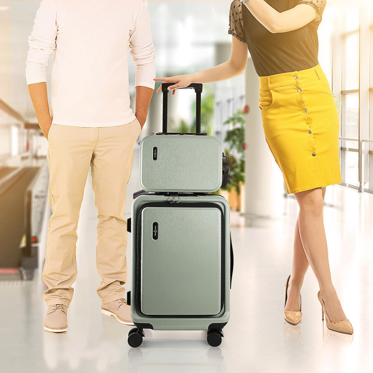 22 Inch Carry On Luggage, Carry On Suitcase with Wheels, Hardside Luggage Carry-On, Expandable Grey Small Suitcase, Hard Shell Carry-on Luggage, Spinner Luggage with Cosmetic Bag