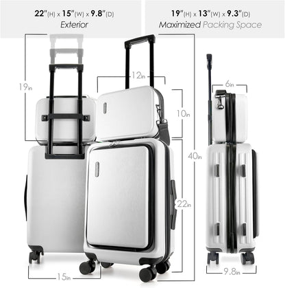 22 Inch Carry On Luggage, Carry On Suitcase with Wheels, Hardside Luggage Carry-On, Expandable Grey Small Suitcase, Hard Shell Carry-on Luggage, Spinner Luggage with Cosmetic Bag
