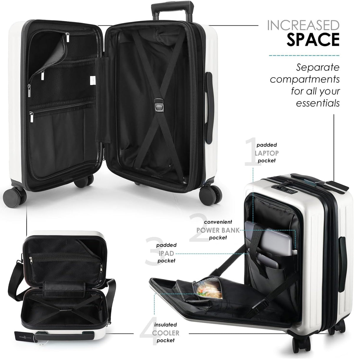 22 Inch Carry On Luggage, Carry On Suitcase with Wheels, Hardside Luggage Carry-On, Expandable Grey Small Suitcase, Hard Shell Carry-on Luggage, Spinner Luggage with Cosmetic Bag