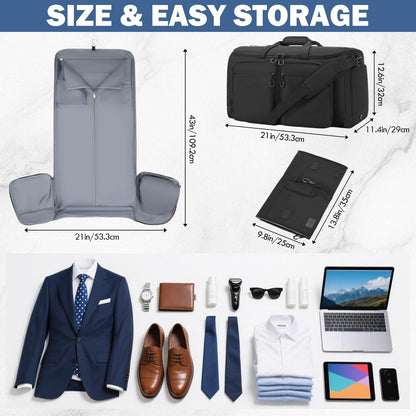 Convertible Garment Duffle Bags for Travel, Garment Bag with Shoe & Laptop Compartment, 2 in 1 Carry on Suit Garment Bags for Men Women, All in One Hanging Suit Travel Bag for Airplanes, 55L