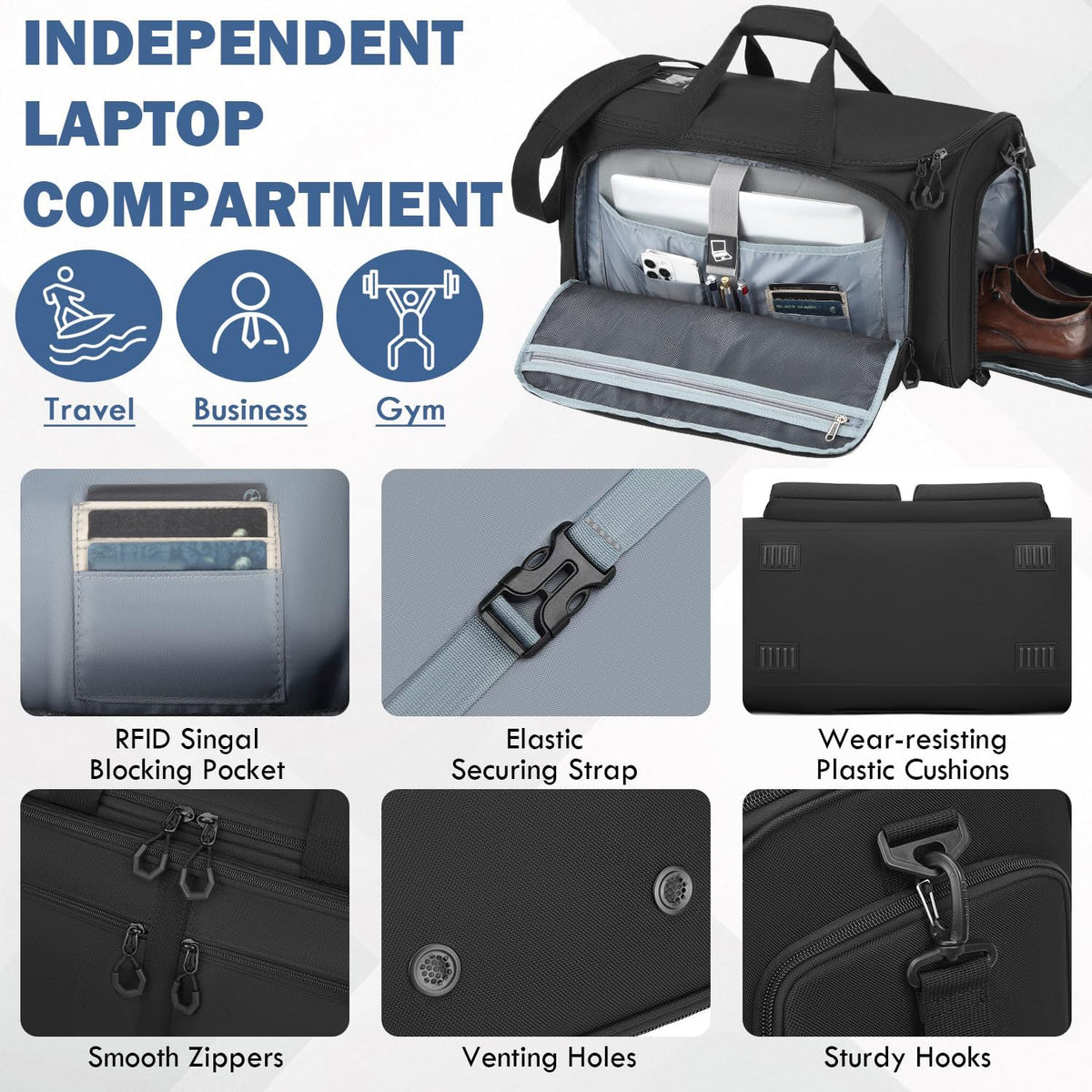Convertible Garment Duffle Bags for Travel, Garment Bag with Shoe & Laptop Compartment, 2 in 1 Carry on Suit Garment Bags for Men Women, All in One Hanging Suit Travel Bag for Airplanes, 55L