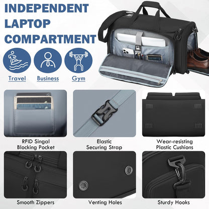 Convertible Garment Duffle Bags for Travel, Garment Bag with Shoe & Laptop Compartment, 2 in 1 Carry on Suit Garment Bags for Men Women, All in One Hanging Suit Travel Bag for Airplanes, 55L