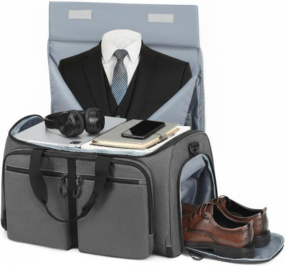 Convertible Garment Duffle Bags for Travel, Garment Bag with Shoe & Laptop Compartment, 2 in 1 Carry on Suit Garment Bags for Men Women, All in One Hanging Suit Travel Bag for Airplanes, 55L