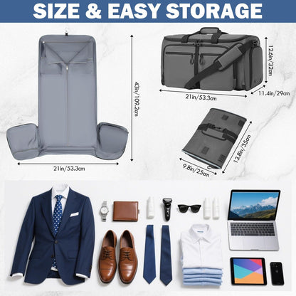 Convertible Garment Duffle Bags for Travel, Garment Bag with Shoe & Laptop Compartment, 2 in 1 Carry on Suit Garment Bags for Men Women, All in One Hanging Suit Travel Bag for Airplanes, 55L