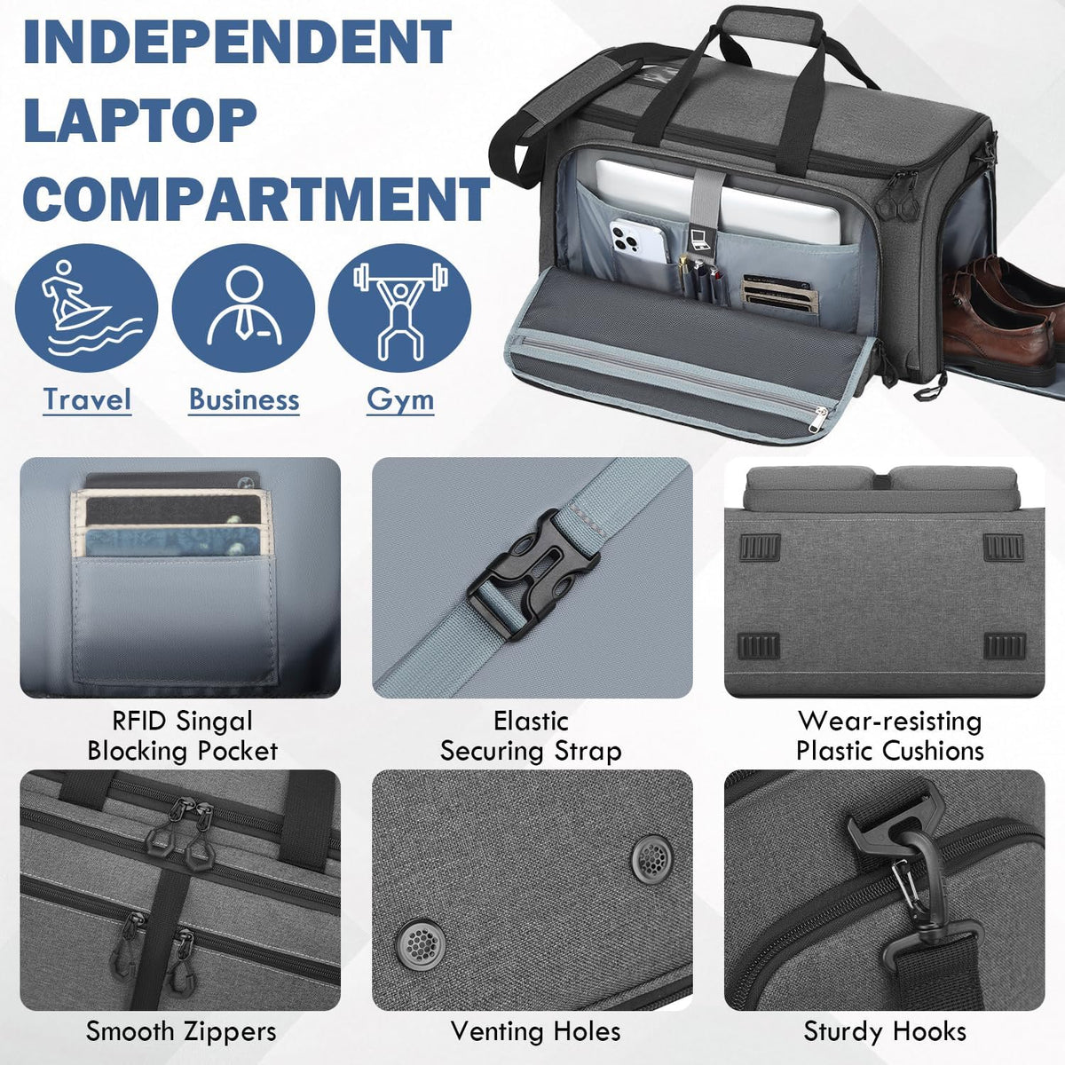 Convertible Garment Duffle Bags for Travel, Garment Bag with Shoe & Laptop Compartment, 2 in 1 Carry on Suit Garment Bags for Men Women, All in One Hanging Suit Travel Bag for Airplanes, 55L