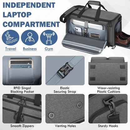 Convertible Garment Duffle Bags for Travel, Garment Bag with Shoe & Laptop Compartment, 2 in 1 Carry on Suit Garment Bags for Men Women, All in One Hanging Suit Travel Bag for Airplanes, 55L