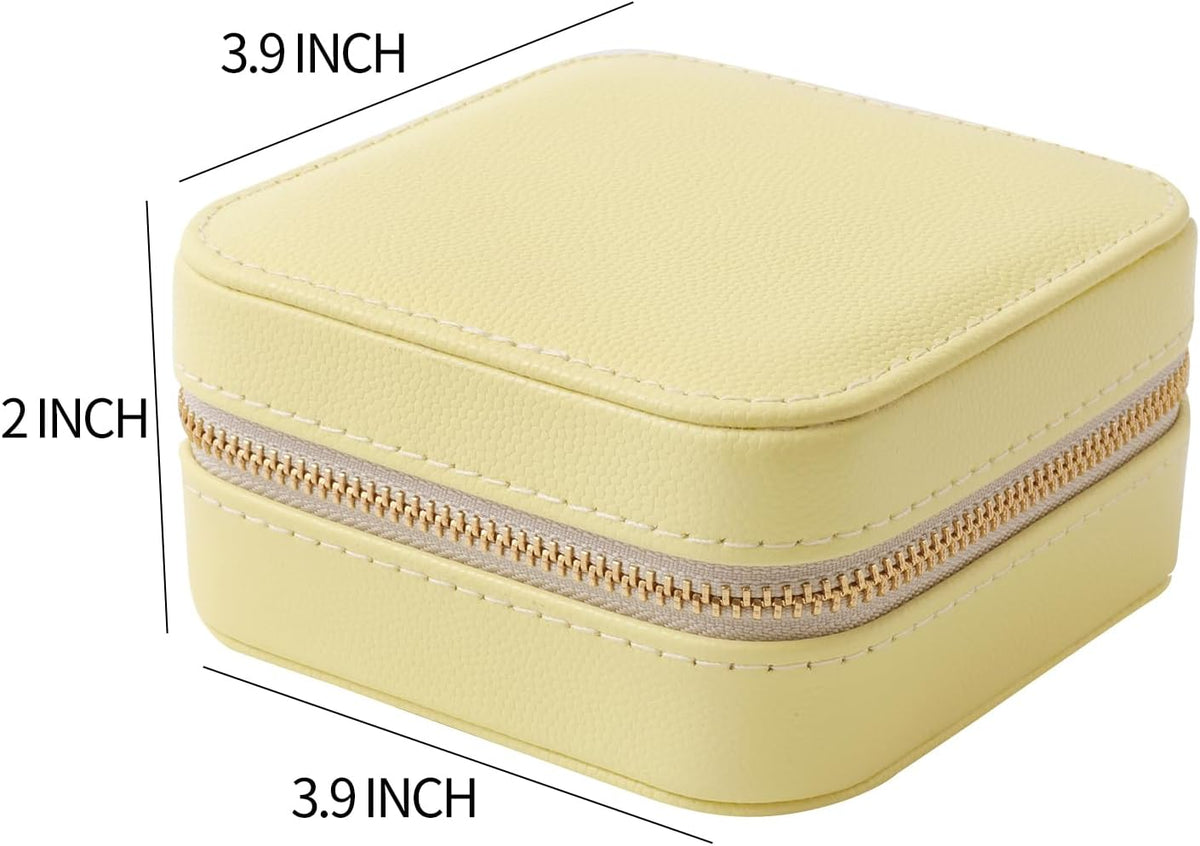 Genuine Leather Travel Jewelry Case Organizer with Mirror for Women, Small Jewelry Box Portable Mini Jewelry Case for Earring, Ring, Necklace, Bracelet(Cyan)