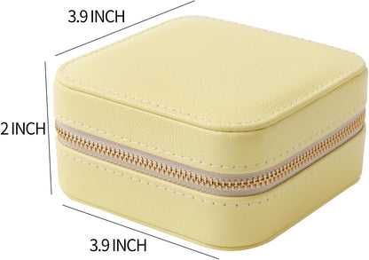 Genuine Leather Travel Jewelry Case Organizer with Mirror for Women, Small Jewelry Box Portable Mini Jewelry Case for Earring, Ring, Necklace, Bracelet(Cyan)
