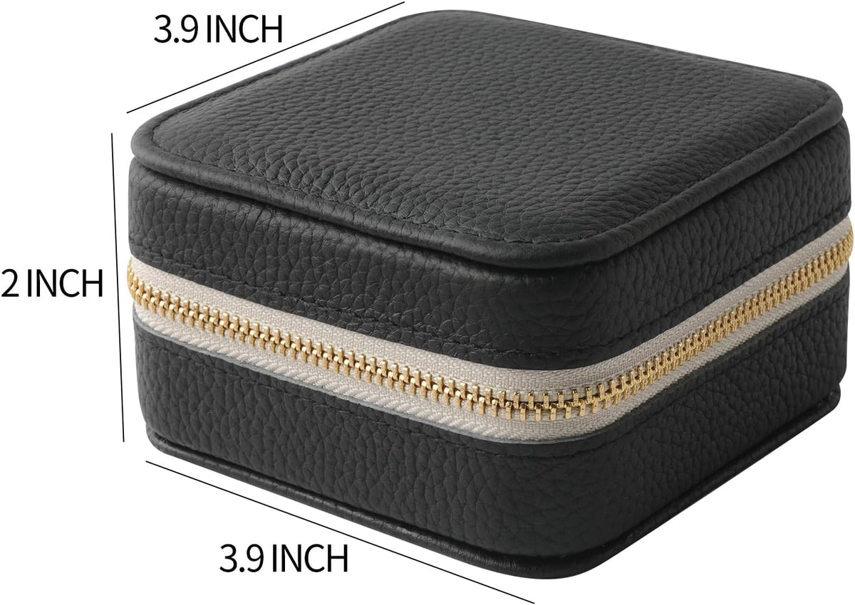 Genuine Leather Travel Jewelry Case Organizer with Mirror for Women, Small Jewelry Box Portable Mini Jewelry Case for Earring, Ring, Necklace, Bracelet(Cyan)