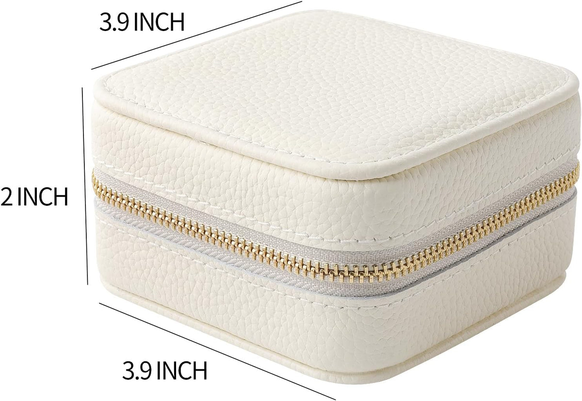 Genuine Leather Travel Jewelry Case Organizer with Mirror for Women, Small Jewelry Box Portable Mini Jewelry Case for Earring, Ring, Necklace, Bracelet(Cyan)