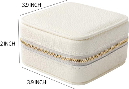 Genuine Leather Travel Jewelry Case Organizer with Mirror for Women, Small Jewelry Box Portable Mini Jewelry Case for Earring, Ring, Necklace, Bracelet(Cyan)