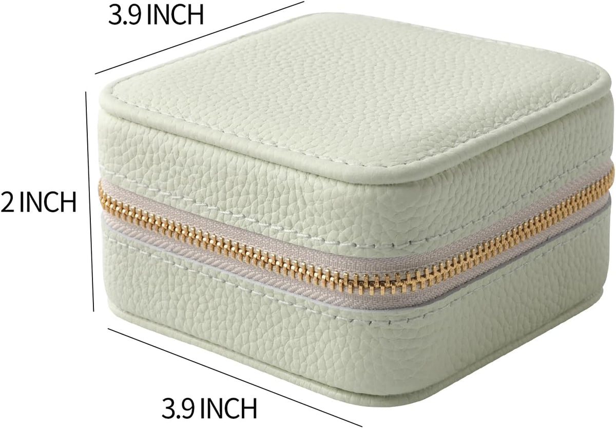 Genuine Leather Travel Jewelry Case Organizer with Mirror for Women, Small Jewelry Box Portable Mini Jewelry Case for Earring, Ring, Necklace, Bracelet(Cyan)