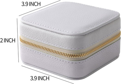 Genuine Leather Travel Jewelry Case Organizer with Mirror for Women, Small Jewelry Box Portable Mini Jewelry Case for Earring, Ring, Necklace, Bracelet(Cyan)