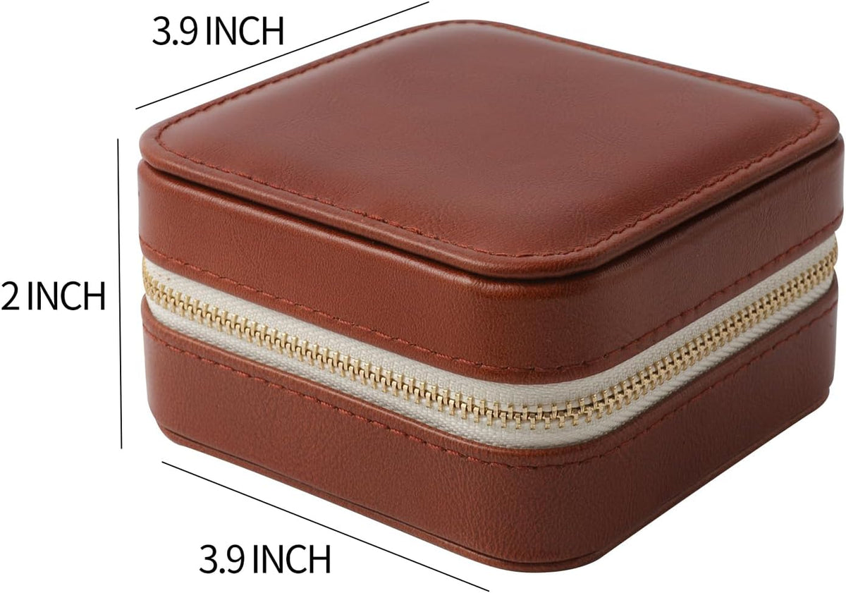 Genuine Leather Travel Jewelry Case Organizer with Mirror for Women, Small Jewelry Box Portable Mini Jewelry Case for Earring, Ring, Necklace, Bracelet(Cyan)