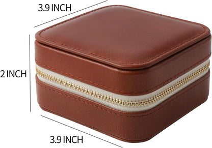 Genuine Leather Travel Jewelry Case Organizer with Mirror for Women, Small Jewelry Box Portable Mini Jewelry Case for Earring, Ring, Necklace, Bracelet(Cyan)