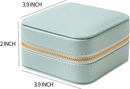 Genuine Leather Travel Jewelry Case Organizer with Mirror for Women, Small Jewelry Box Portable Mini Jewelry Case for Earring, Ring, Necklace, Bracelet(Cyan)