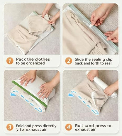 4pcs Travel Compression Bags, Hand Rolled Compression Travel Bags, Suitcase Space Saver, No Vacuum Pump Required, Portable for Travel, 17.71in*13.77in