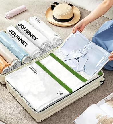 4pcs Travel Compression Bags, Hand Rolled Compression Travel Bags, Suitcase Space Saver, No Vacuum Pump Required, Portable for Travel, 17.71in*13.77in